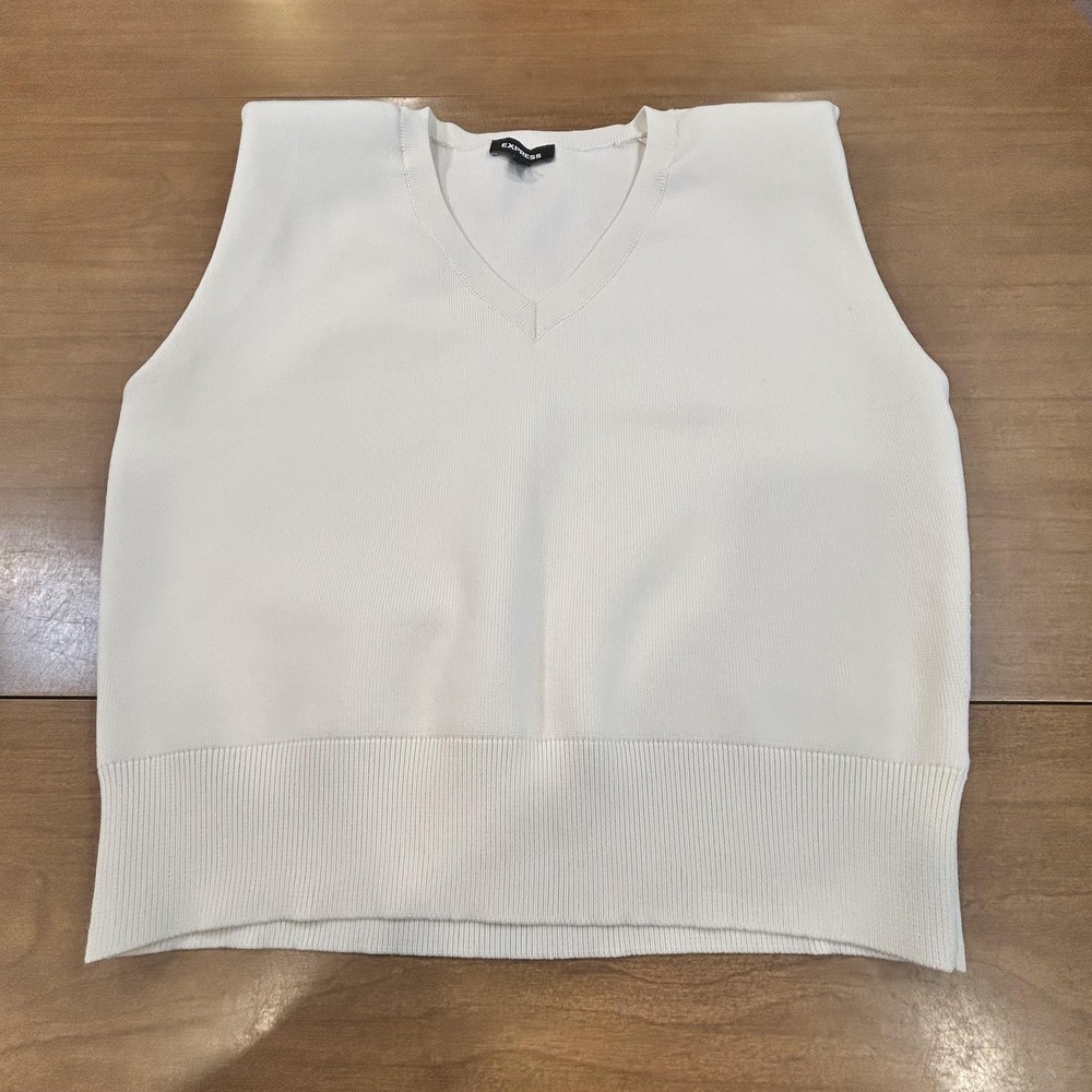 Express Sweater‎ Vest Womens Small V Neck Knit Stretch Sleeveless Shoulder Pads